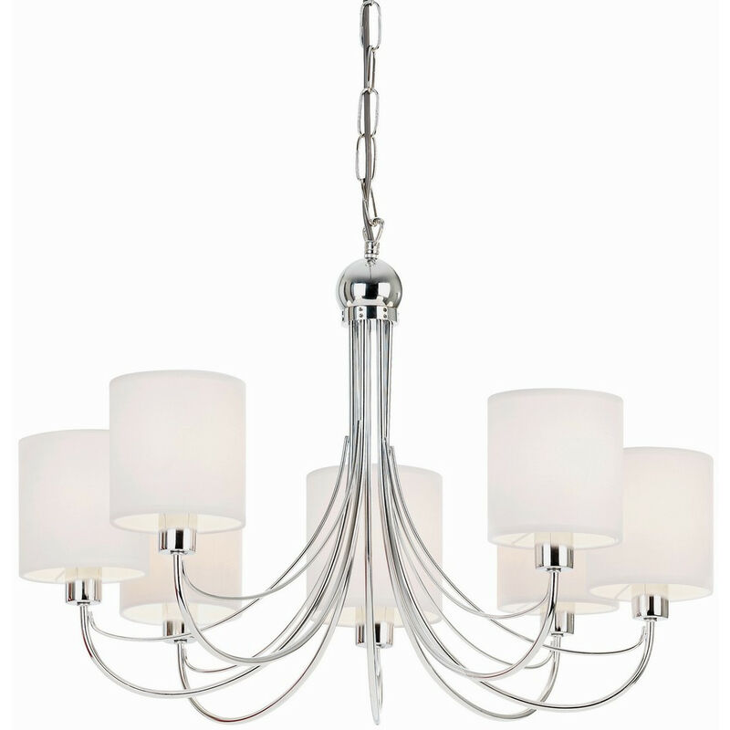 Phantom - 7 Light Multi Arm Chandelier Chrome & White Tc Fabric Finish, E14 - Endon