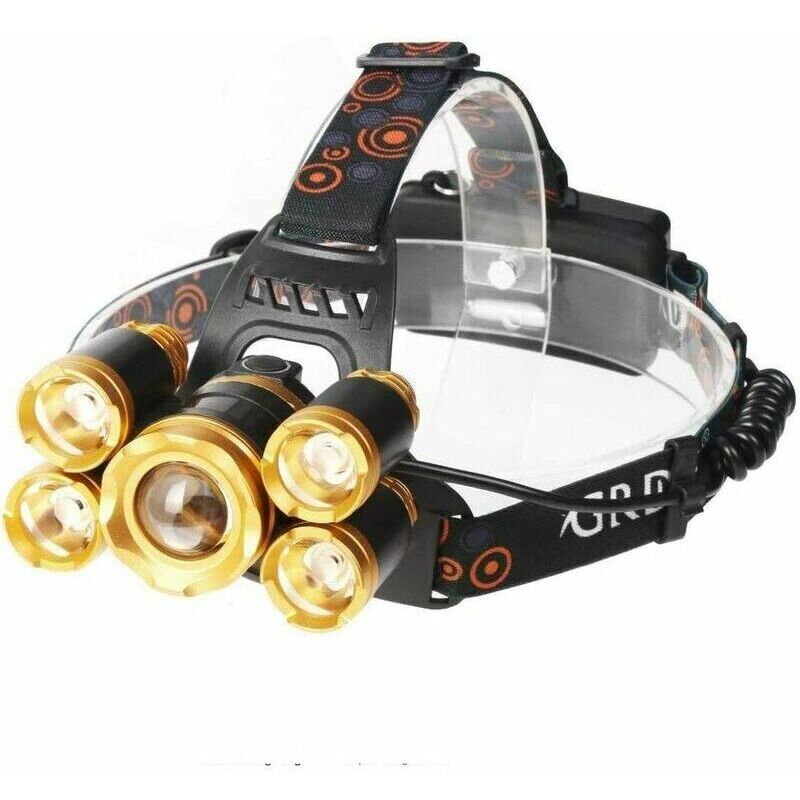 Fei Yu - Phare à led lumineux, 4 modes, phare à 5 led super lumineux de 2 200 lumens avec poteau de charge, chargeur de voiture