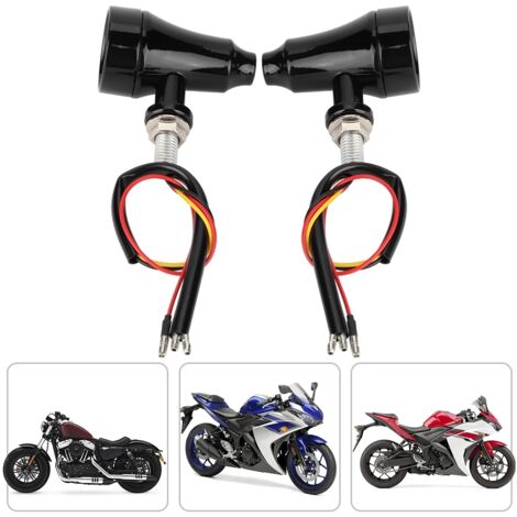 Phare arrière moto rétro LED clignotant feu stop lampe flash coque métal (Noir)