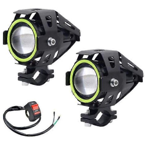 Phare avant de moto à LED Angel Eye, feu auxiliaire de conduite, mini feux antibrouillard U7, accessoires pour moto, quad et scooter - 2 pièces vertes