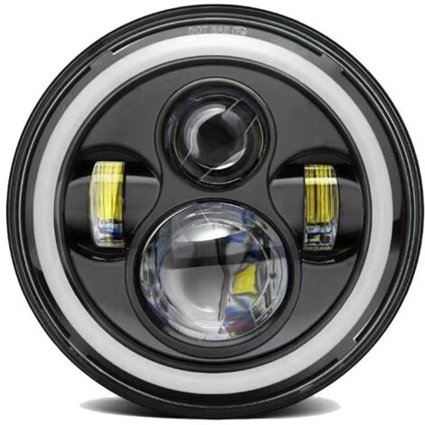 Phare Avant LED 7 Pouces 60W/55W pour Jeep Wrangler Harley, Angel Eye Blanc Jaune, Feu Diurne Longue Courte Portée, 12V 24V IP68