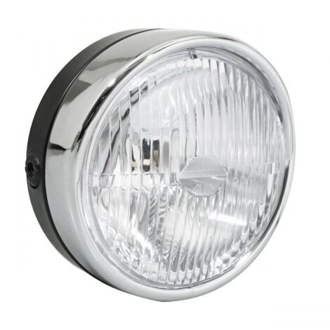 Phare avant rond Ø140mm Guia métal noir avec casquette chromé