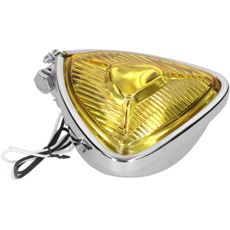 Phare avant triangulaire vintage moto, lentille jaune 12V 55W, filetage M10 pour ATV et modèles classiques