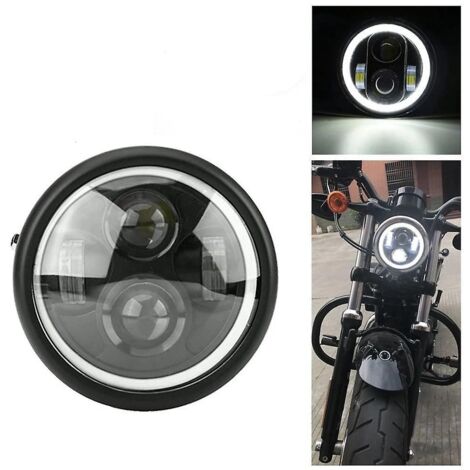 phare De La Moto Led Rond 6.5inch, Projecteur D'ampoule De Lampe De Phare De Moto De 12v Pour Sportster Caf Coureur Bobber