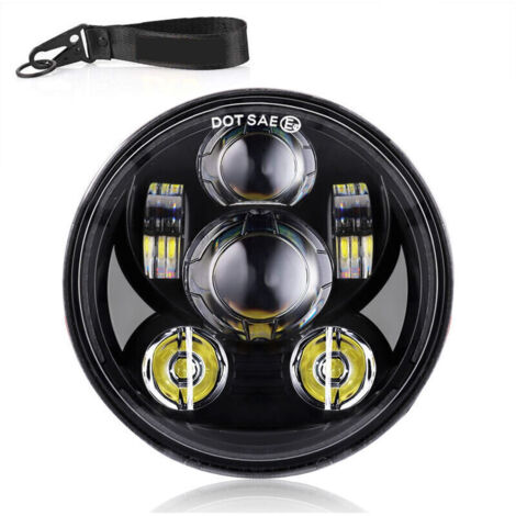 Phare de moto 12V rond LED lampe frontale, 2 modes d'éclairage, adapté pour 5,75 pouces, clignotant rétro - Le noir