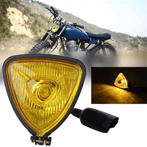 phare De Moto Rtro, Lampe Avant Triangulaire Phare  Lentille Jaune 12v 55w M10 Filetage Pour Accessoire De Moto Atv Modle Vintage