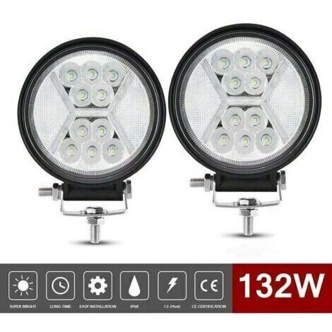 Phare de travail LED 12V Éclairage extérieur 2pcs 132W, longue portée, antibrouillard Propriétaires de tracteur/bateau/camion