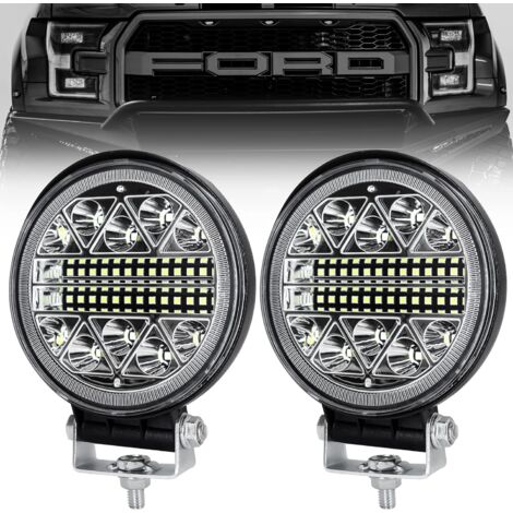 Phare de travail led tracteur 2 x 102W 4 "LED Projecteur Ronde Phares Longue Portee led IP68 Spot Flood Lumière de recul pour Voiture Camion Tracteur SUV Bateau