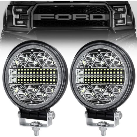 phare de travail led tracteur 2 x 102W 4 "LED Projecteur Ronde Phares Longue Portee led IP68 Spot Flood Lumière de recul pour Voiture Camion Tracteur SUV Bateau