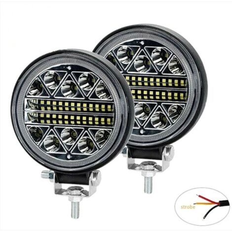 Phare de travail led tracteur 2 x 102W 4 "LED Projecteur Ronde Phares Longue Portee led Spot Flood Lumière de recul pour Voiture Camion Tracteur