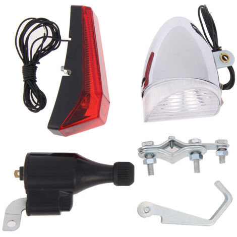 Phare Dynamo Vélo - Feu Arrière Dynamo - Alimentation Sans Batterie - Pour Vélo Urbain ou Route - Ensemble de 2 Lumières avec Dynamo et Supports G