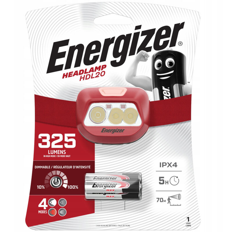 Lampe frontale rouge HDL20 3xAA 325lm IPX4 Energizer