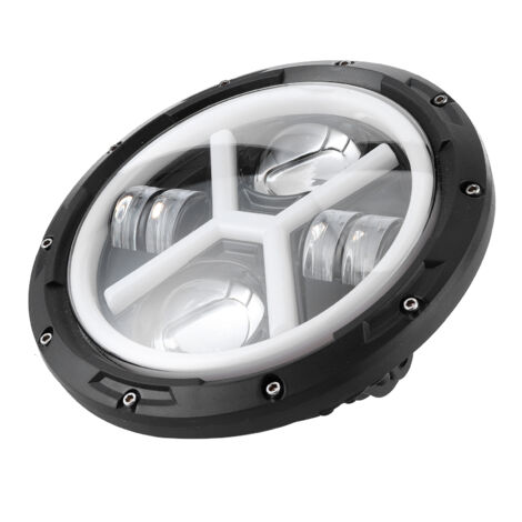 Phare LED 7 pouces Blanc/Jaune, Lumière Vive Ronde Type X pour Jeep Wrangler