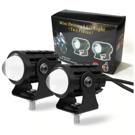 Phare LED bicolore à faisceau large et proche, petit canon en acier étanche 12-80V pour véhicules électriques et motos.