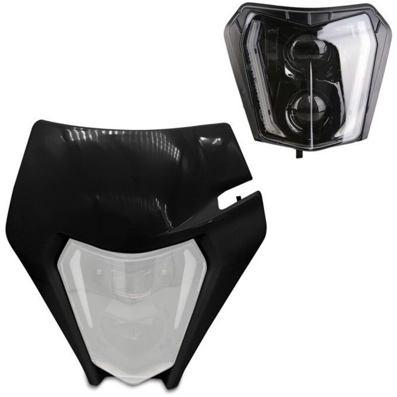 Phare LED + plaque Enduro Offroad Feux avant ECE homologué XDure SW2 DRL noir