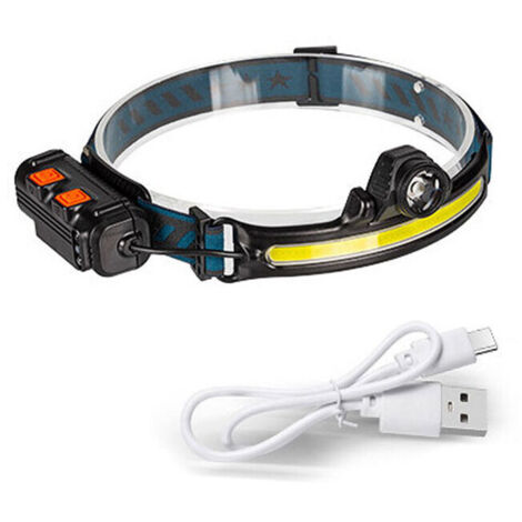 Phare LED rechargeable puissant, phare zoom avec mode capteur sensible, lampe de poche à détection anti-éblouissante, lumière halo étanche IPX65 pour la pêche de nuit, le camping, le cyclisme et la co