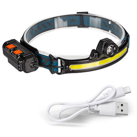Phare LED rechargeable puissant, phare zoom avec mode capteur sensible, lampe de poche éblouissante de phare de détection, lumière halo étanche IPX65 pour la pêche de nuit, le camping, le cyclisme et