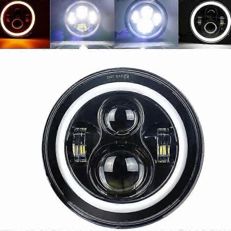 Phare LED rond 7 pouces pour moto Harley Softail Touring Ultra Classic Electra Street Glide Road King Yamaha - 40 W Halo Noir
