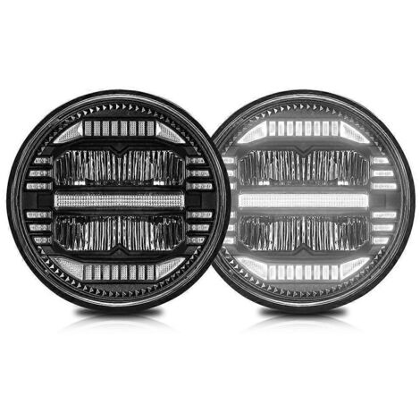Phare LED rond de 7 pouces avec barre lumineuse LED, feux de route/croisement, feux de jour H4