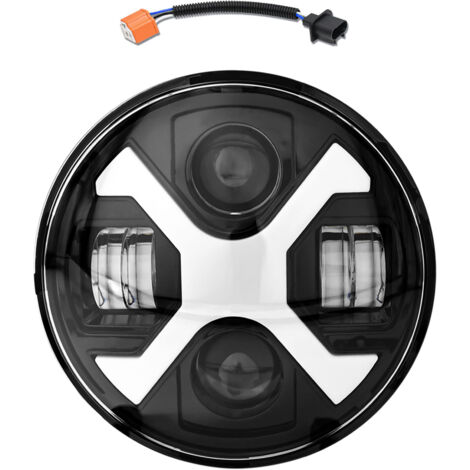 Phare LED rond, phare de moto de 7 pouces avec faisceau haut/bas blanc, DRL, clignotant ambre, classé IP67