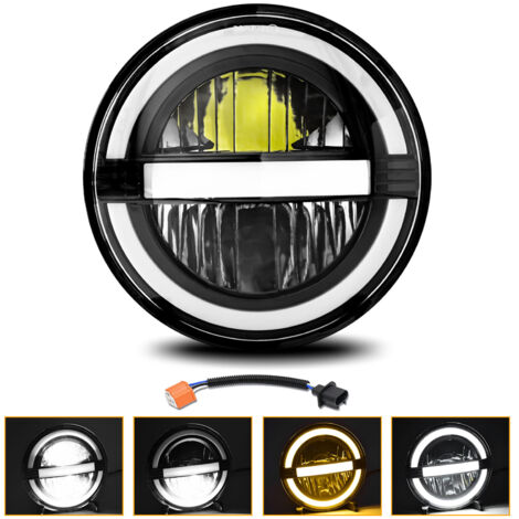 Phare LED rond, phare de moto de 7 pouces avec faisceau haut/bas blanc, DRL, clignotant ambre, classé IP67