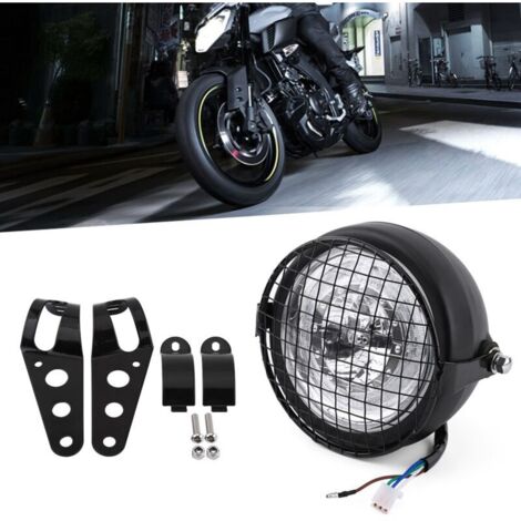 Phare modifié pour moto de 6,5 pouces + abat-jour à carreaux + support de montage