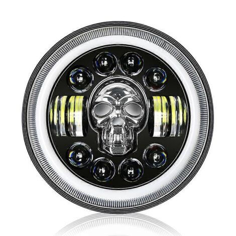 Phare Moto 7 Pouces RGB Tête de Mort Œil Ange IP67 Étanche Multimodes Éclairage Led Rond Casque Moto Custom