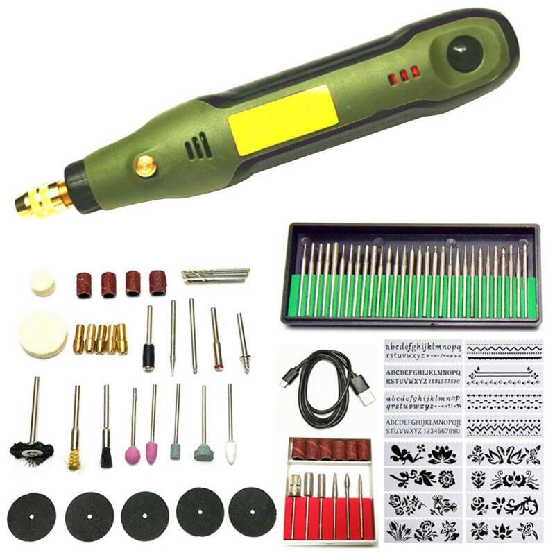 Kit de perceuse électrique sans fil 85 pièces, kit d'accessoires rotatifs améliorés, outil électrique polyvalent, chargement USB pour petits projets