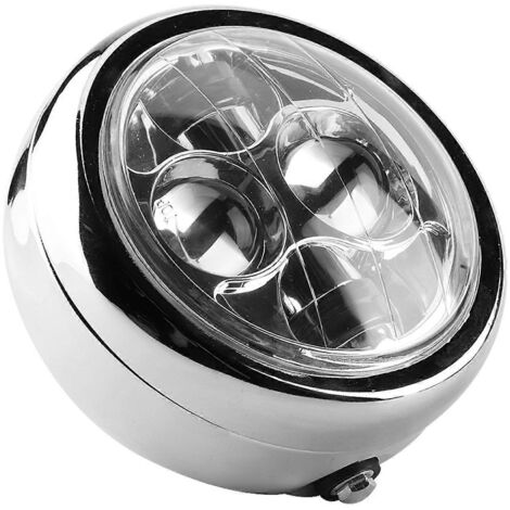 Phare moto universel vintage aluminium rétro LED rond feu avant motocyclette rétroéclairage LED puissant, compatible avec tous types de motos.