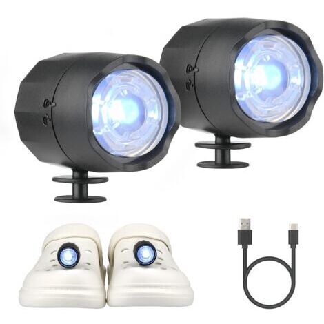 Phare pour Croc, 2Pcs LED Lumière Sabots Chaussures Phares IPX5 Chaussures Imperméables Lumières pour Promenade de Chien, Camping, Lumière de Charge Type C, Convient aux Adultes Enfants (Noir)dengyank