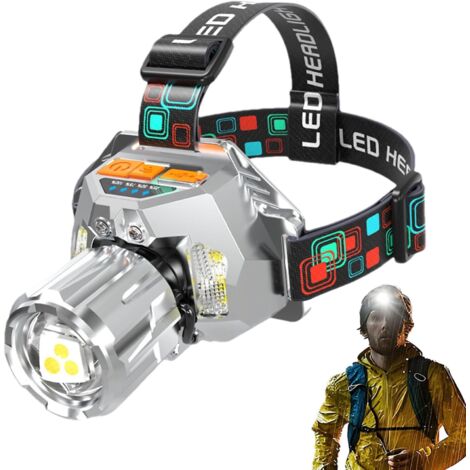 Phare rechargeable – Lampe frontale LED portable avec faisceau puissant, design étanche, ajustement réglable  Lumière extérieure lumineuse pour camping, cyclisme, randonnée, course à pied, pêche
