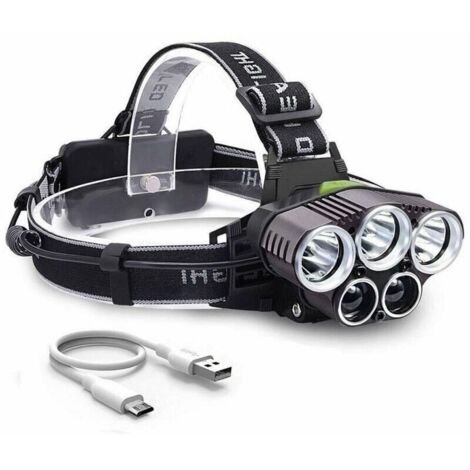 Phare Rechargeable - Puissant Phare LED Ultra Rechargeable USB 4 Modes d'éclairage IPX4 pour Camping Chasse Pêche Alpinisme Randonnée.