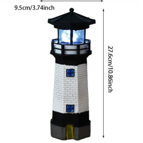 Phare Solaire Rotatif - Phare de Jardin LED avec Lampe Résine - Ornement Éco-responsable pour Balcon, Cour et Terrasses