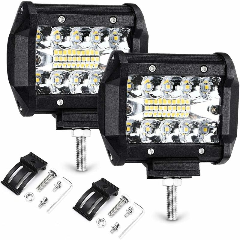 Phare supplémentaire, 2 x 70 w, phare de travail à led, 12 v, 7200 lm, 6000 k, IP68, étanche, grande lumière, suv, utv, atv, phares antibrouillard,