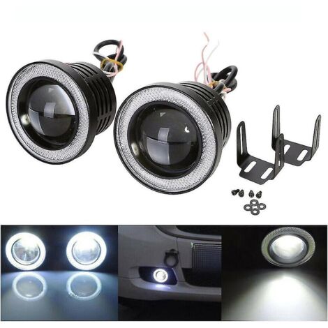 Phares antibrouillard universels ronds à LED avec anneaux halo, 2 pièces