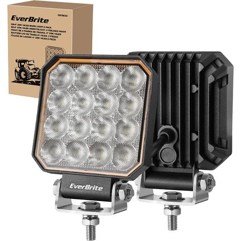 Lot de 2 phares de travail LED 25W 6000K – Étanche IP66 – 1500 lumens – Pour SUV, moto, camion, tracteur, éclairage chantier – Everbrite