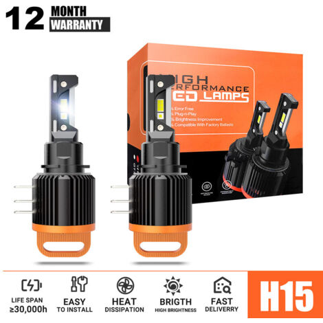 Phares de voiture à LED H15 Canbus 12 000 lm, feux de jour et antibrouillard
