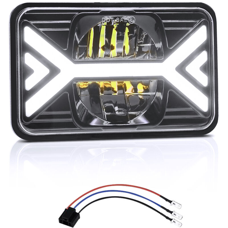 Phares de voiture led 5 pouces, 1 pièce, phare 4x6 pouces avec faisceau haut/bas blanc, clignotant ambre drl