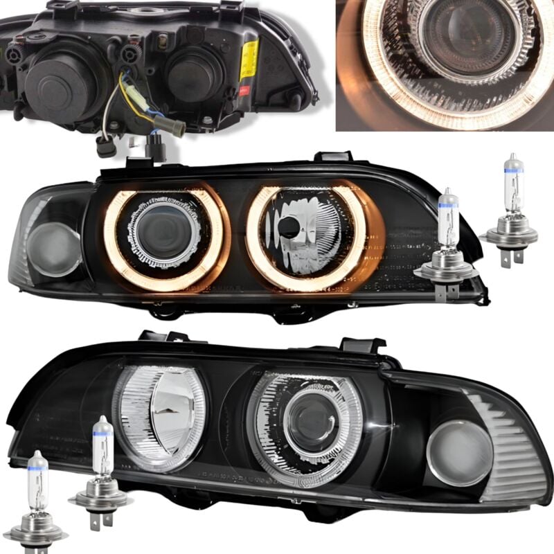 Phares double halo jantes BMW E39 09 95-06 03 ANGEL EYES H7/H7 NOIR