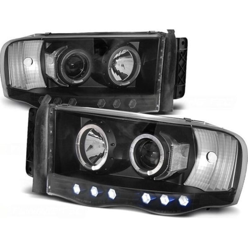 Phares double halo jantes DODGE RAM 02-06 ANGEL EYES NOIR