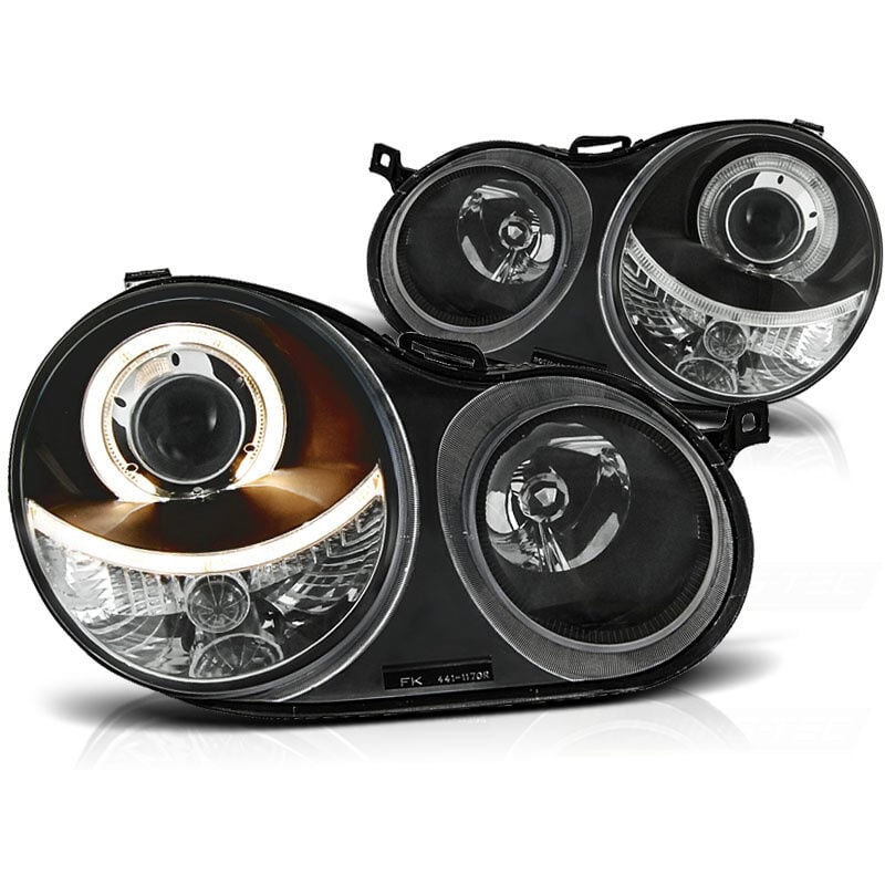 Viking Choice - Phares double halo jantes vw polo 9N 11 01-04 05 angel eyes noir