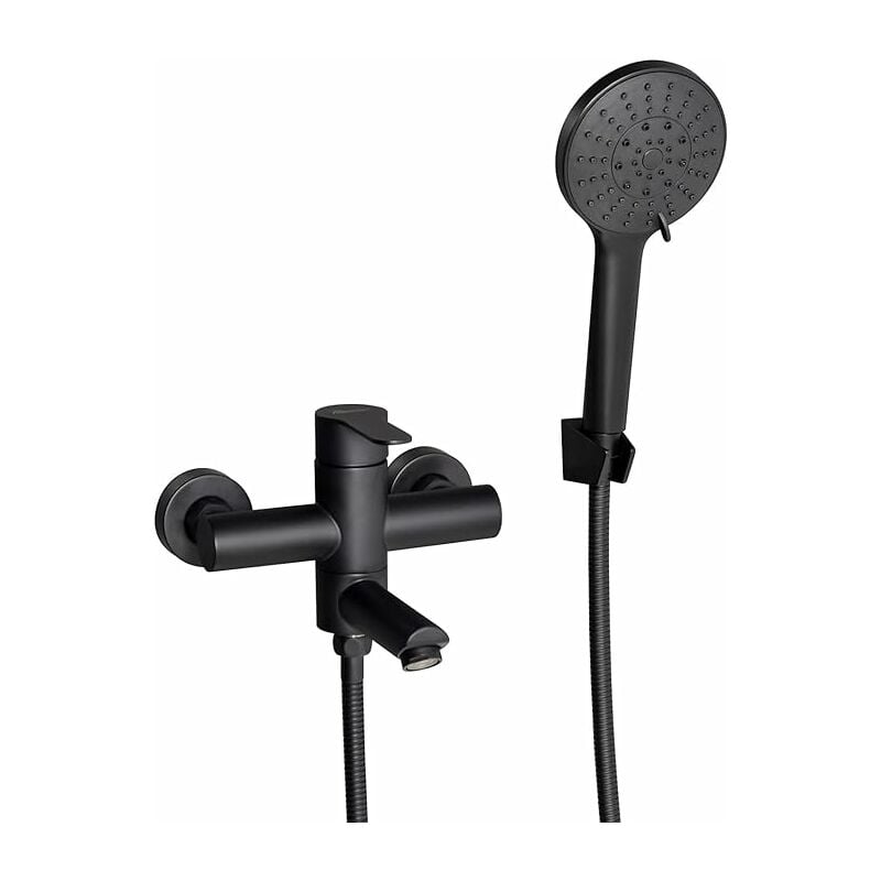 Robinet baignoire noir mural avec douchette à main Robinet pour salle de bain Baignoire bec rotatif à 90° - Phasat
