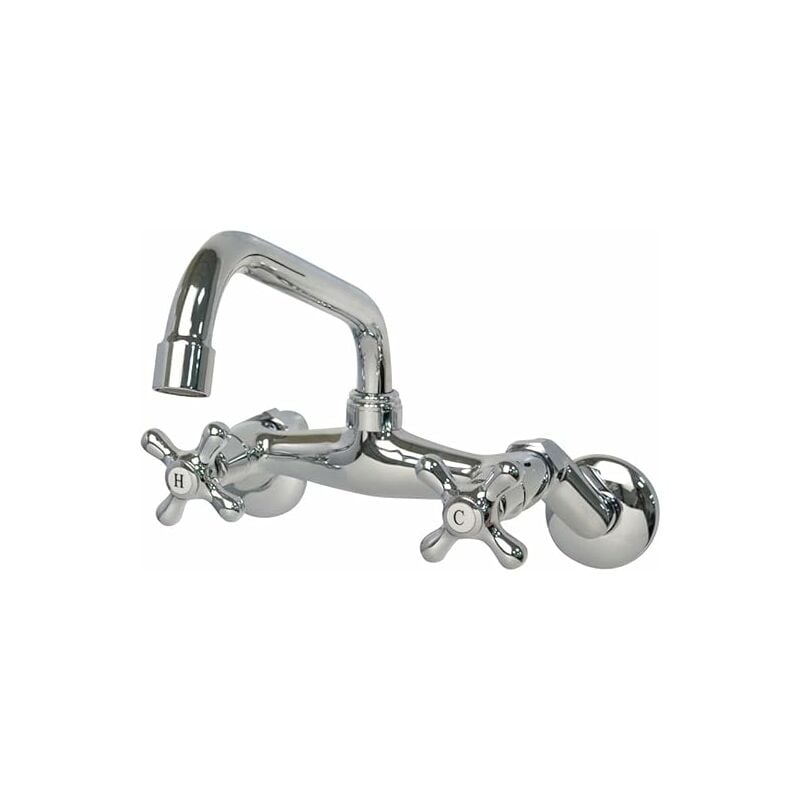 Phasat - Robinet de Douche Mural Montage Retro Mélangeur de Cuisine Bec Orientable Mitigeur de Cuisine Antique Croix Chef de type