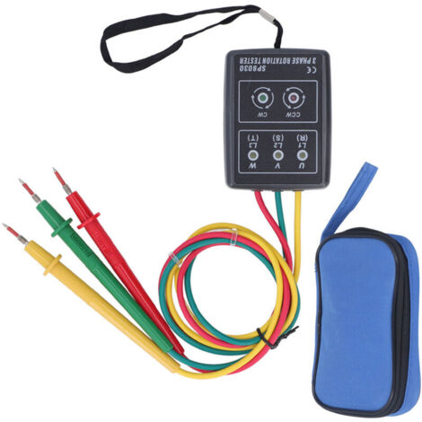 Phase Sequence Tester, 3-Phase Phase Sequence Presence Rotation Detector with 5 LEDs, 60V-600V AC, 3 Test Leads, Battery-Free Design