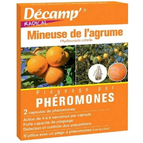 Phéromone contre la mineuse des agrumes – 2 capsules – Action ciblée sur nuisibles – Efficace jusqu'à 6 semaines par capsule – Décamp'