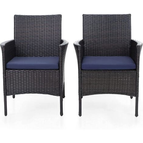 PHIVILLA PHI VILLA 2er Set Rattan Stuhl mit Kissen aus Polyrattan und Stahlrahmen Gartenstuhl für Gartenbalkon Wasserdicht