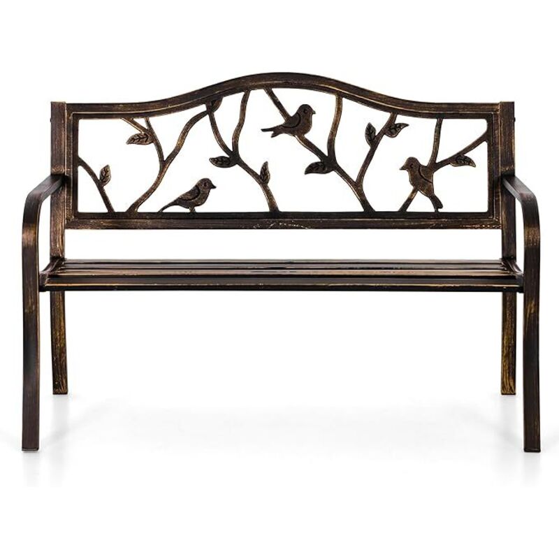 Phivilla – Banc de jardin en métal – Structure en acier – Motif d'oiseaux – 2-3 places – Résistant aux intempéries – Couleur bronze - BANC 2-3