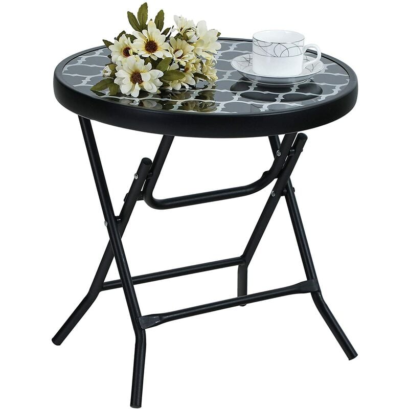 Image of Phi villa Folding Side Table, Foldable Coffee Table, Outdoor Garden Table, Small Round Patio Table - Black