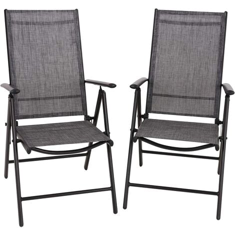 PHI VILLA Lot de 2 chaises de jardin avec cadre en aluminium, 6 x réglables avec 7 positions assises, chaises de jardin pliantes, dossier haut, résistantes aux intempéries gris