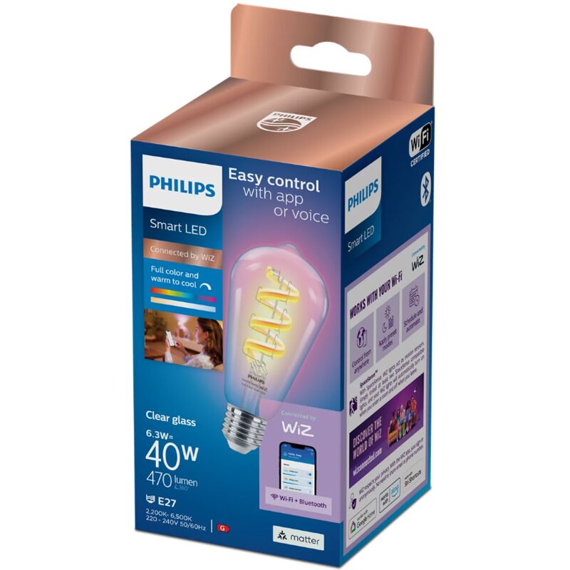 Ampoule à filament WiZ Philips Smart WiFi transparente ST64 E27 6,3 W 470 lm RGB Wizarding World